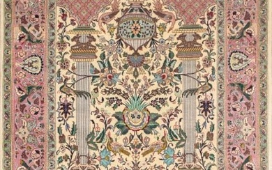 Persian Tabriz Wool & Silk Prayer Rug, 5' 4" x 3'