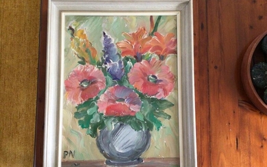 NOT SOLD. Peter Nicolaisen: Still life with a bouquet of flowers. Signed P.N. Oil on canvas. Frame size 65 x 52 cm. – Bruun Rasmussen Auctioneers of Fine Art