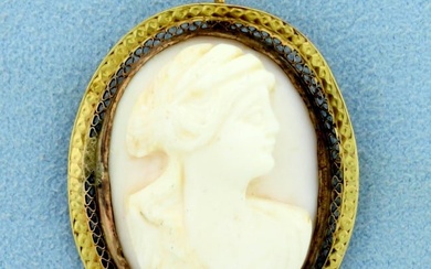 Pink Cameo Pendant or Pin in 10K Yellow Gold