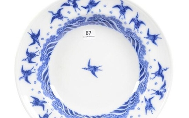 Plate, Flow Blue by Minton, Japanese Crane Pattern