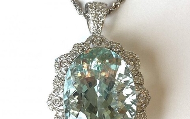 Platinum, Aquamarine and Diamond Pendant-Necklace