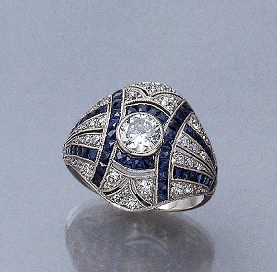 Platinum ring with diamonds and sapphires ,...