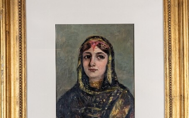 Portrait d'une odalisque 19ème siècle Huile sur toile cm 31x22,5