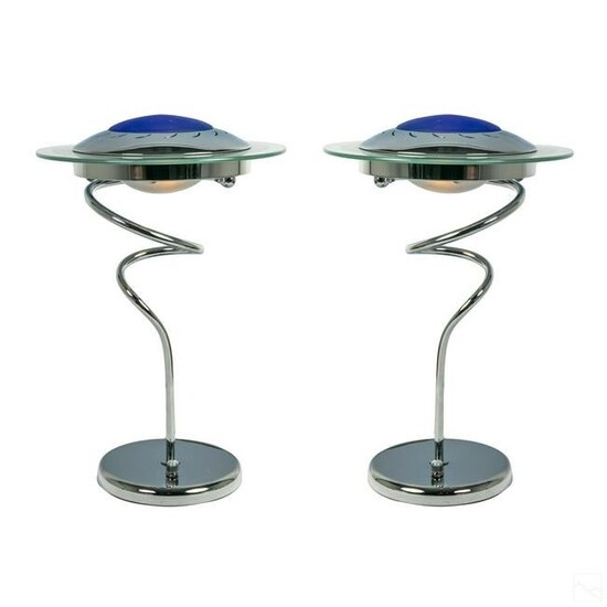 Post Modern Space Age ALIEN UFO Chrome Table Lamps