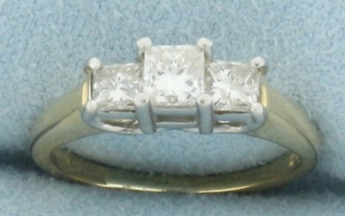 Princess Cut Diamond 3 Stone Past Present Future Wedding Ring in 14k Yellow Gold