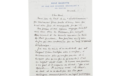 RENÉ MAGRITTE (1898-1967) LETTRE AUTOGRAPHE SIGNÉE à André BOSMANS. Bruxelle...