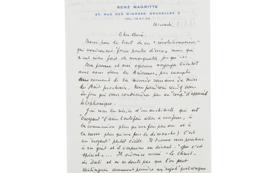 RENÉ MAGRITTE (1898-1967) LETTRE AUTOGRAPHE SIGNÉE à André BOSMANS. Bruxelles,...