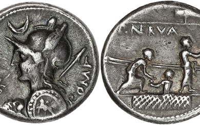 RÉPUBLIQUE ROMAINE P. Licinius Nerva. Denier ND (113-112 av. J.-C.), Rome. RRC.292/1 ; Argent -...
