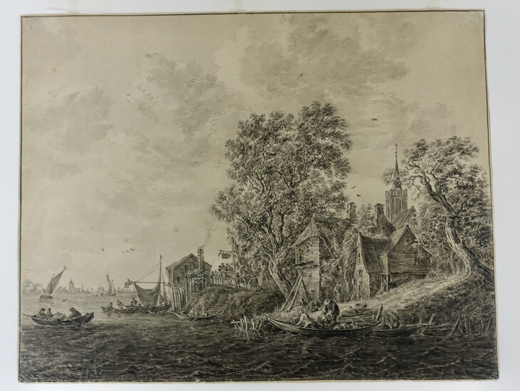 (RIVER SCENE). N.d. (after 1765 (watermark Honig & Zn.)). Drawing...