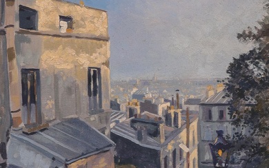 ROBERT MAHELIN (1889-1968). Escaliers de la rue du Calvaire, Montmartre. Huile sur carton, signée en...