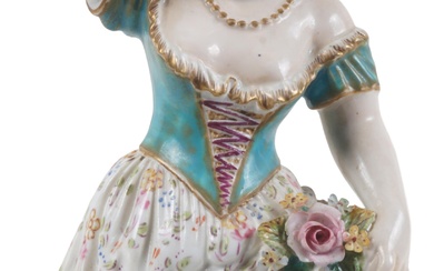 ROYAL CROWN DERBY PORCELAIN FIGURE WITH GRAPES AND FLOWERS, EARLY 19TH CENTURY Height: 9 1/2 in. (24.1 cm.)