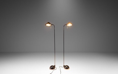 Rare Set of Two (2) Post Modern Floor Lamps in Midnight Chrome by Robert Sonneman for George Kovacs