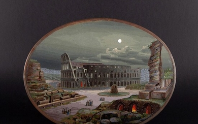 Rare oval micromosaic, nocturnal view of Colosseum