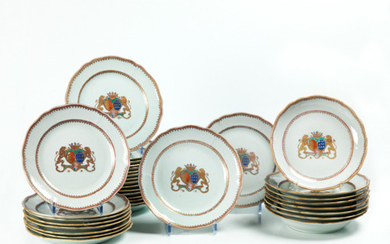 Rare suite of thirty-four porcelain plates. China, India...