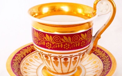 Red and gold Paris porcelain cup - Empire - Porcelain