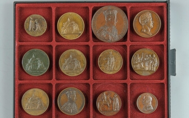 Restauration, Charles X. Lot de 12 médailles bronze
