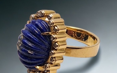 Ring Vintage 18k Gold, Diamond &n Lapis Lazuli Ring 1940s Lapis lazuli