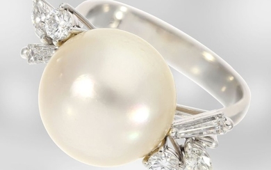 Ring: unique cultured pearl ring with diamonds, ca....