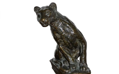 Roger Godchaux (1878-1958) - Susse Frères Editeurs Paris - Sculpture, "Panther watching" ("Lionne aux aguets") - Bronze (patinated) - Early 20th century