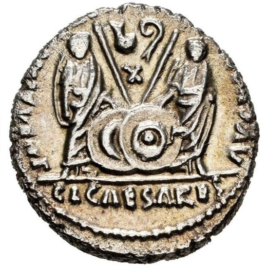 Roman Empire. Augustus (27 BC-AD 14). AR Denarius,Lugdunum. 2 BC- AD 4 - AVGVSTI F COS DESIG PRINC IVVENT // CAESARES Gaius and Lucius "X"