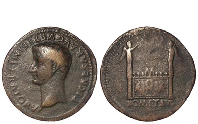 Roman Imperial: Tiberius as Caesar AE Sestertius, Lyons mint...