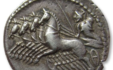 Roman Republic. C. Vibius C. f. Pansa, c. 90 BC. Silver Denarius,Rome mint - scarcer type with quadriga on both sides