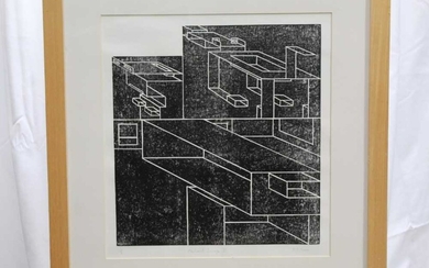 Ron Sims (1944-2014) signed limited edition woodcut - Abstract Image II, 1/5, 43cm x 40cm in glazed frame