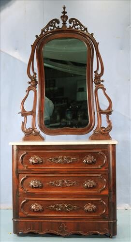 Rosewood rococo marble top dresser