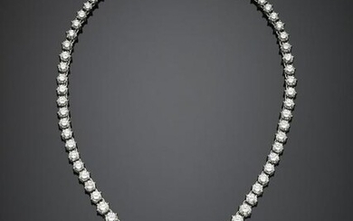 Round graduated diamond white gold necklace with a