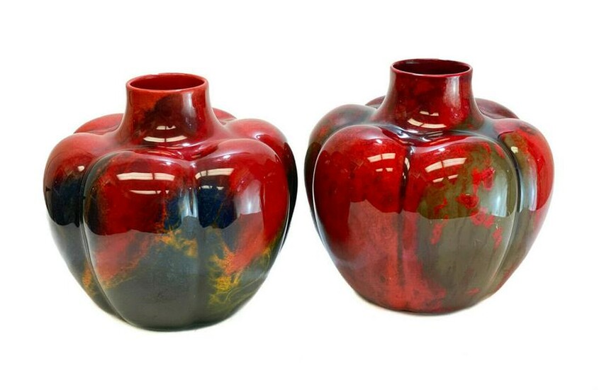 Royal Doulton Porcelain Sung Ware Flambe Squat Vases