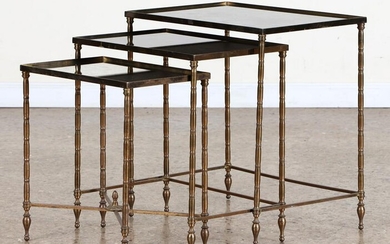 SET 3 BAGUES BRONZE FAUX BAMBOO NESTING TABLES