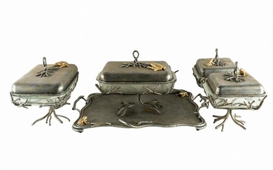 SET OF PAINTED METAL SERVING PIECES