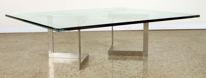 SUBSTANTIAL GLASS STEEL COFFEE TABLE C.1970
