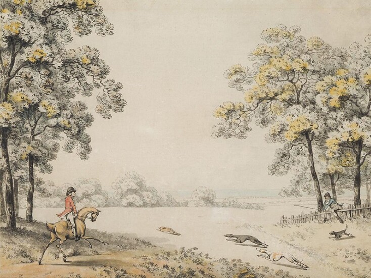Samuel Howitt, British 1756-1822- Coursing a Hare; pen and grey...