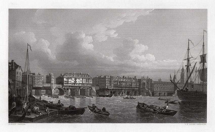 Samuel Scott London Bridge, 1745 (A View of London Bridge before the Late Alterations) 1853