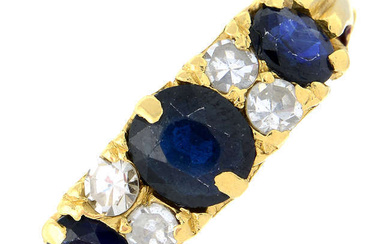 Sapphire three-stone ring, with diamond spacers