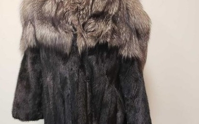 Scan Black Mink and Silver Fox Collar Fur Coat