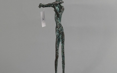 Sculpture en bronze sur socle en bois, Le violoniste, 2003, h. 34 cm.