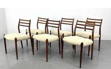 Set 6 J.L MOLLER Danish Modern Rosewood Dining Chairs. Three bar accen