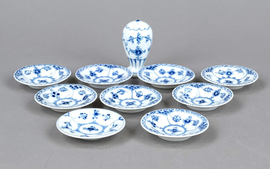 Set of 10, Nine bowls Royal Copenhagen, Denmark, end of 20th c., 2nd choice, décor Musselmalet