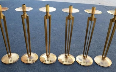 Set of 6 Older Bronze Altar Candlesticks + 24" +