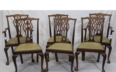 Set of six Chippendale style dining chairs with pierced whea...