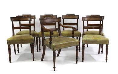 Seven Regency mahogany bar back dining chairs