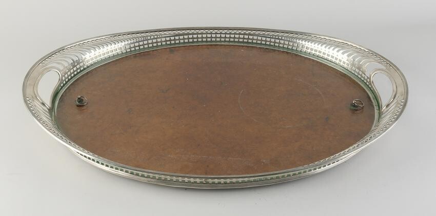 Silver tray with wood