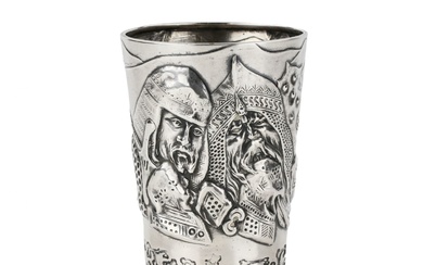 Silver vodka cup from Mikhail Tarasov. Bogatyrskaya Zastava. Early 20th...