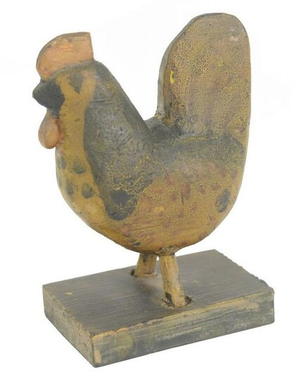 Small Folk Art Chicken carved wood painted yellow