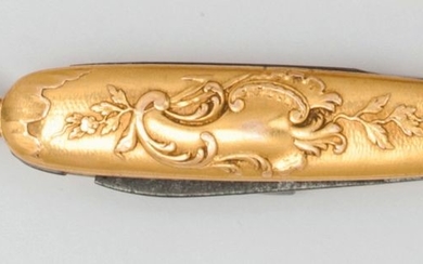 Small pocket knife in yellow gold, decorated with...