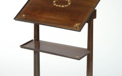 Small scriban furniture with swivelling rosewood shelf with ivory and brass floral decoration. Period: 19th century. Size : +/-50x70x42,5cm.