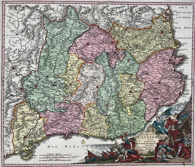 Spain, Catalonië; J.B. Homann - Principatus Cataloniae - 1721-1750