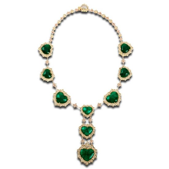 Stambolian Colombian Emerald Gold and Diamond Necklace